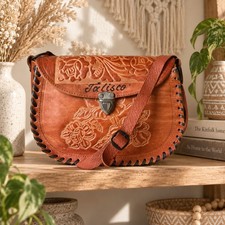 Vtg 70s Mexican Tooled Leather Saddle Bag Purse Jalisco Floral Crossbody Boho 9