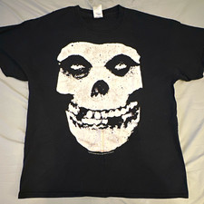 Gildan Ultra Cotton Men's L Black Crew Neck Short Sleeve Misfits Skull Tee picture