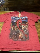 Marvel The Amazing Spider-Man Swinging City Graphic T-Shirt Red Mens Large NWT picture