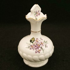 Vtg Mary Jane England Bone China White & Gold Perfume Bottle Flowers Decor picture