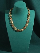 Vintage Toad Choker Necklace Red Green Glass Antique Gold Retro Party Jewellery picture