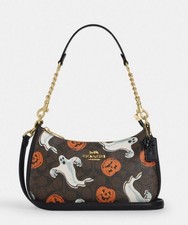 Teri CCE71 Shoulder Bag In Signature Canvas Pumpkin Halloween Print US Shipping picture