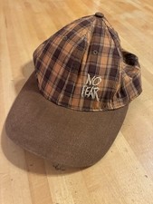 Vintage RARE 90s No Fear 6 Panel Plaid Snapback Hat Brown Skate Streetwear VTG picture