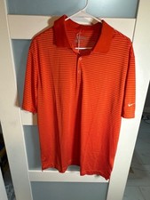 Nike Golf Tour Performance Mens Orange Striped Polo Shirt L 100% Polyester 62-10 picture