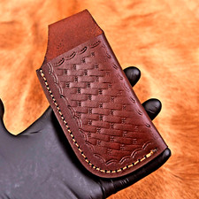 CUSTOM HANDMADE PURE COW LEATHER SHEATH FOR FOLDING POCKET KNIFE COVER 1711 picture
