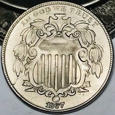 1867 Shield Nickel 5 Cents 5C Ungraded WITH RAYS US Coin CC29815 picture
