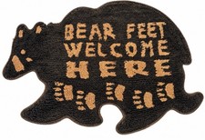 Rare Vintage Bear Feet Welcome Here Hooked Rug Bear Shaped Cabin Lodge Folk Art picture