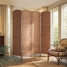 HOMCOM 4 Weave Panel Room Divider Privacy Folding Screen Diamond Decor Natural picture