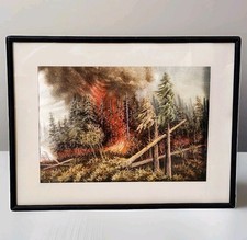 Forest Fire Thread Art Silk Embroidery Japanese Framed Rare Vtg After The READ picture