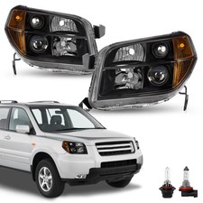 2006-2008 Honda Pilot Halogen Headlamp Assembly Black Amber Reflector L+R picture