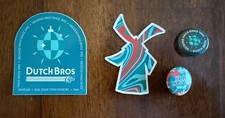 Rare Dutch Bros Winter Wonderland Windmill Buttons and Stickers picture