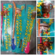 Vtg A&W Promo Float Straw Spoons Lot of 3 Bear Mug Hamburger 2001 NIP Food Dudes picture