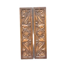 Antique pair solid oak wood panels carvings green man face architectural salvage picture