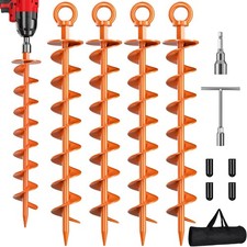 Ground Anchor Screw in, 4 Pack Spiral Trampoline Anchors with Nut and Tool Swing picture