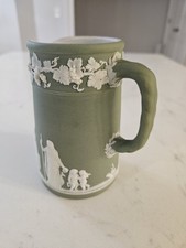 Antique Wedgwood Sage Green Jasperware CreamerPitcher Sacrifice Figures Pre-1891 picture