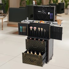 Rolling Hairdressing Case Organizer Trolley Lockable Vintage Brown 25kg picture
