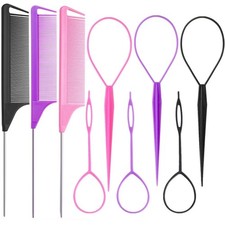 9pcs Topsy Hair Tail Tool and rat tail comb set,6pcs French Braiding Tool ring,3 picture