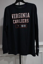 Champion UVA Virginia Cavaliers Long Sleeve Tee Shirt Navy Blue Graphics Mens L picture