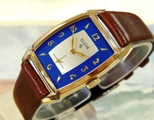1950's Vintage ELGIN Fancy Case, Stunning SILVER / BLUE Dial, Serviced picture