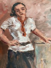 Belle Painting Oil Portrait Woman Standing 1980 Art to Identify Expressionism picture