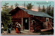 Antique Among the Pioneers Log Cabin Family Forest Scene 1914 picture