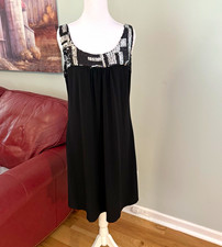 Jonathan Martin Black Silk Chiffon Shift Dress Scoop Neck Sequin Sz 10 picture