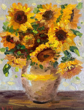 Flowers Sunflowers Painting Original Oil Impasto Still Life Signed Floral Art picture