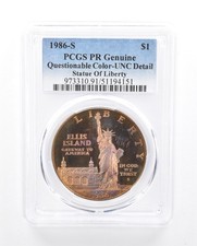 1986-S Statue Of Liberty Commemorative Dollar PCGS Rainbow Toned Genuine *5332 picture