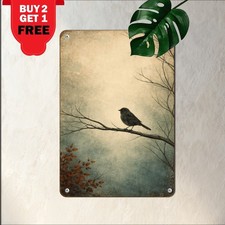 Songbird Resting On Branch Sign 8x12 Rustic Nature Botanical Metal Tin Plaque picture
