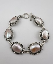 Vintage VM Navajo Sterling Silver Mabe Pearl Toggle Link Bracelet 22.2g picture