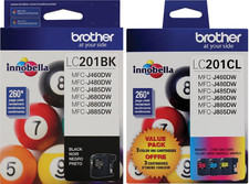 New Genuine Brother LC201 Black Cyan Magenta Yellow 4PK Ink Cartridges picture