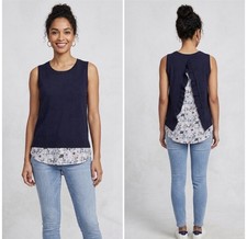 Loft Outlet Shirt Women's XS Blue Floral Ruffle Back Sleeveless Flowy Tank picture