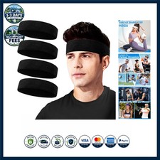 4 Pack Black Sweatbands Sport Headbands for Men Women Cotton Running Gym Workout picture