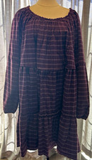 Wonderly Plus Size 3X Purple Plaid Scoop Neck Long Sleeve Knee Shift Dress picture