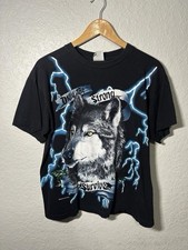 Vintage 1990s American Thunder Wolf Lighting T-shirt Single Stitch Size (Large) picture