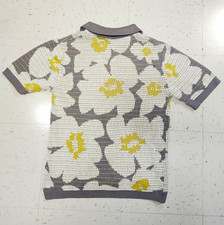 Massive Luxury Men's Floral Knit Short Sleeve Button Front Collared Sweater M picture