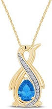Pear Cut Simulated Blue Topaz Infinity Penguin Pendant Necklace Sterling Silver picture