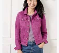 Talbots Women's Preppy Fuchsia Denim Jacket XL Stretch Cotton Button Front  picture