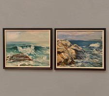 Vintage Isabelle A. Feehan Maine Coast Oil Painting Ocean Scene Lot Of 2 picture