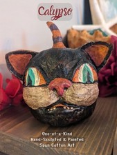 Calypso | Handmade Folk Art Cat Pumpkin | Vintage Retro Halloween | Spun Cotton picture