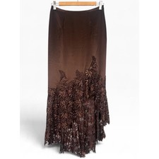 Vintage Cache Brown Silk Satin Beaded Lace Maxi Skirt Size 2 Y2K Boho Fairy picture