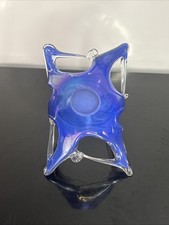 Vintage Murano Style ￼ Cobalt Blue Millefiori Candy Basket Stretch Made In Italy picture