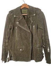 BLANKNYC Jacket XS Suede Olive Green Zip Snap Moto Lined Biker picture