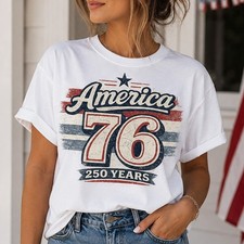 America 76 Retro 250 Years 1776-2026 Anniversary Graphic T-Shirt picture
