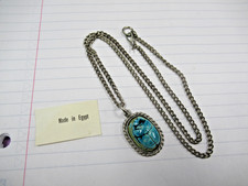(1) Vintage Made Egypt Egyptian Faience Scarab Costume Jewelry Pendant Necklace picture