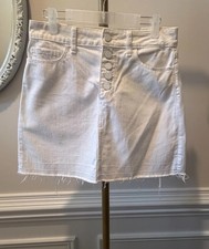 Paige Aideen White Button Front Raw Hem Denim Skirt Excellent picture