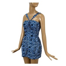 Vintage 1950s Pin Up Playsuit Jantzen Blue Tiki Hawaiian Swimsuit Beach Romper picture