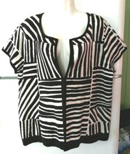 VTG CHICO'S BLACK WHITE ANIMAL PRINT SILK COTTON BLEND SWEATER TOPPER SIZE 3 XL picture