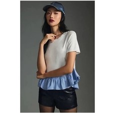 Anthropologie Maeve Ruffle Hem Tee M Preppy Sailor  picture