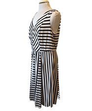 Alfani Black White Striped Sleeveless Stretch Dress Women's 16 Chic Whimsigoth picture